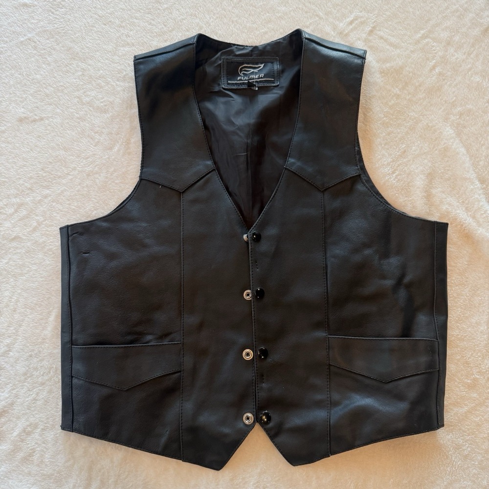 Leather Harley Vest Size 44 Snap Front 4 Pocket Conceal Carry Fulmer Motorcycle